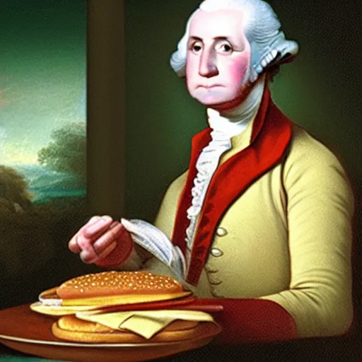 Image similar to George Washington eating a burger