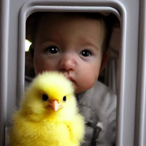 Image similar to cute baby chick with inmate clothes
