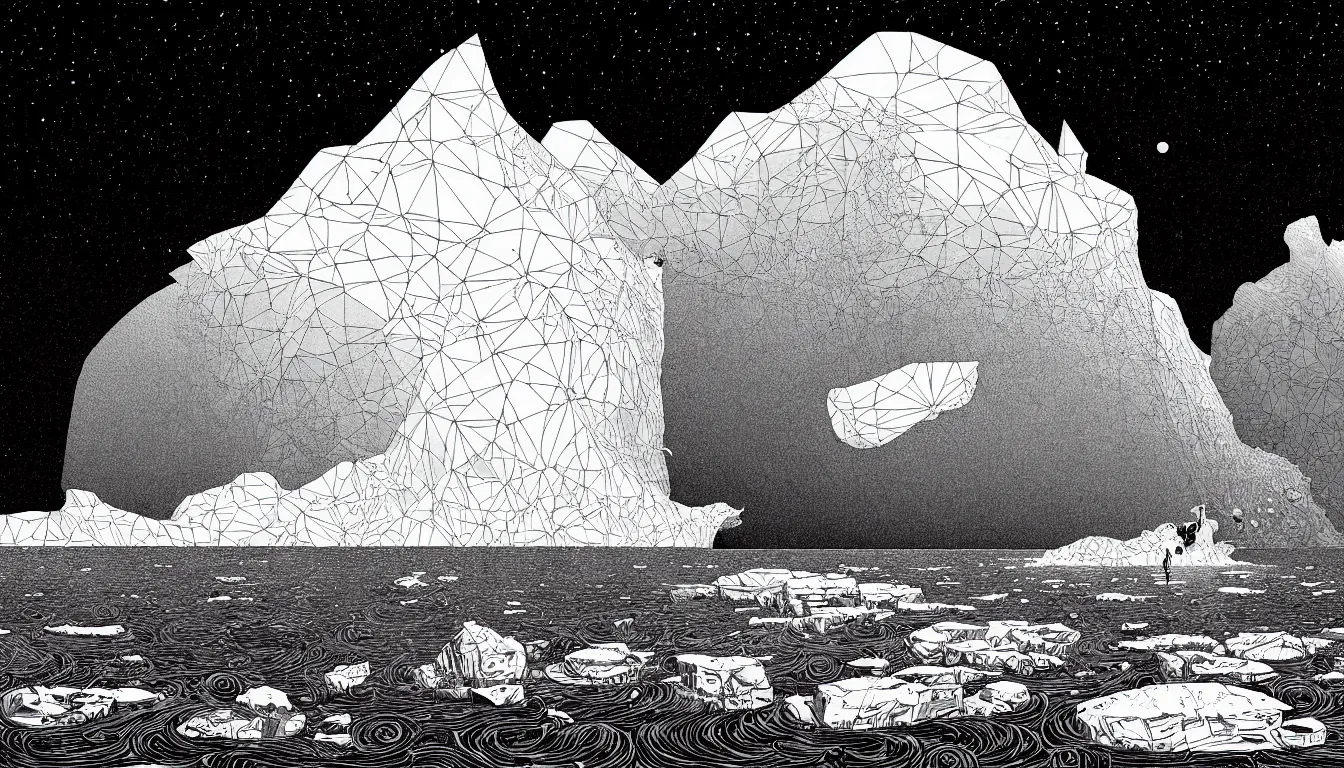 Image similar to iceberg by nicolas delort, moebius, victo ngai, josan gonzalez, kilian eng