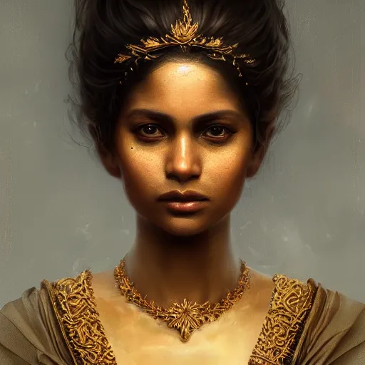 Image similar to portrait of a srilankan woman, dreamy, fantasy, pain, intricate, elegant, highly detailed, digital painting, artstation, concept art, matte, sharp focus, illustration, octane render, unreal engine, art by aenaluck and roberto ferri and greg rutkowski, epic fantasy, digital painting