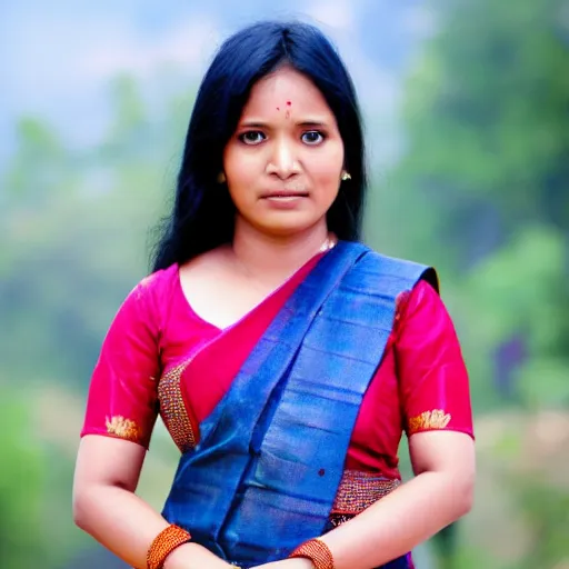 Prompt: a nepali woman wearing sari, anime style
