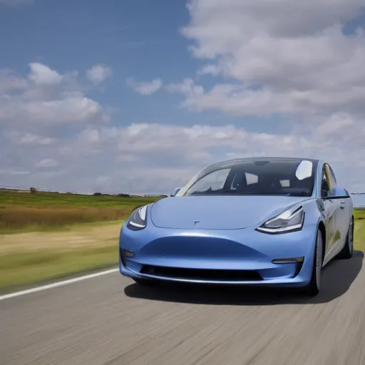 Image similar to Steam engined Tesla Model 3 on a rural highway