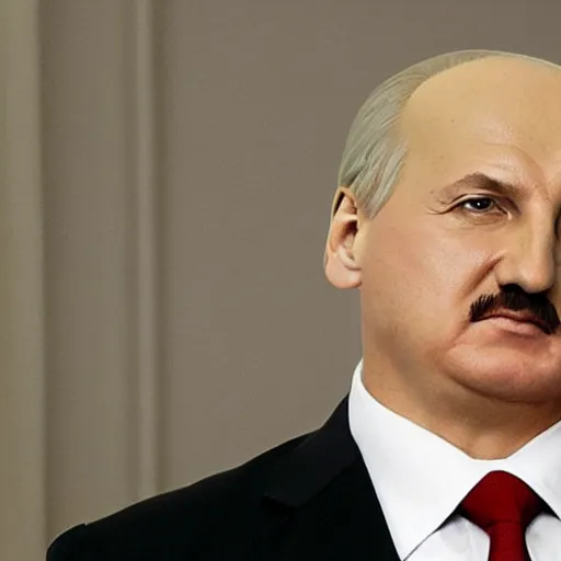 Image similar to Alexander Lukashenko as the American Psycho, devilishly holding earth in his hands