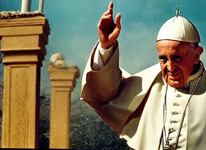 Image similar to a film still of the pope in agypsian style as the faraoh, in the 1 0 commandments ( 1 9 5 6 ), technicolor color