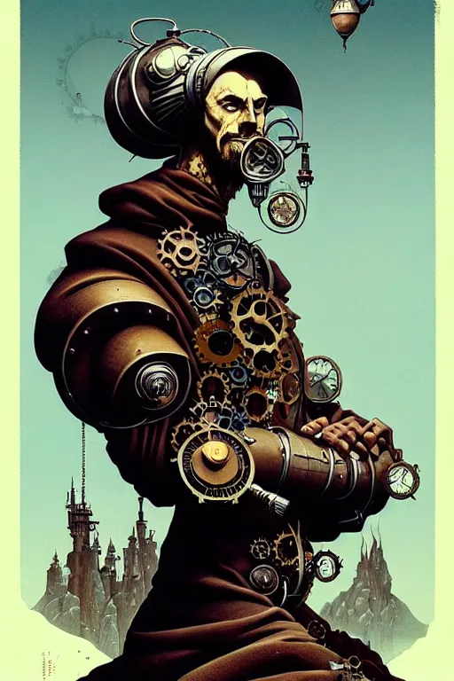 Image similar to gediminas pranckevicius side view of a majestic steampunk alchemist clooked male wizard holding his arm out, high details, bold line art, by vincent di fate and joe fenton, inking, etching, screen print, masterpiece, trending on artstation, sharp, high contrast, hyper - detailed,, hd, 4 k, 8 k