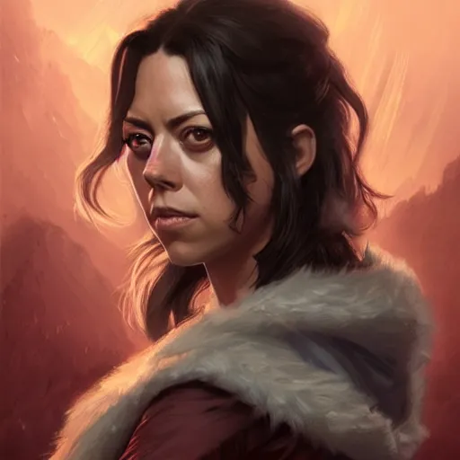 Image similar to aubrey plaza, d & d, fantasy, portrait, highly detailed, digital painting, trending on artstation, concept art, sharp focus, illustration, art by artgerm and greg rutkowski and magali villeneuve