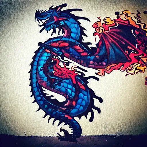 Image similar to “fire breathing dragon, graffiti art”