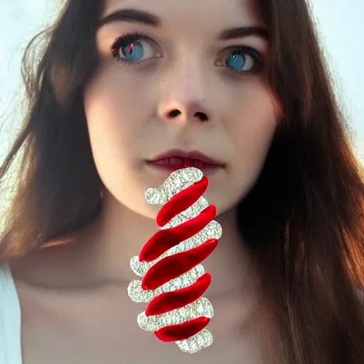 Image similar to candy cane necklace, photorealistic, beautiful, recursive