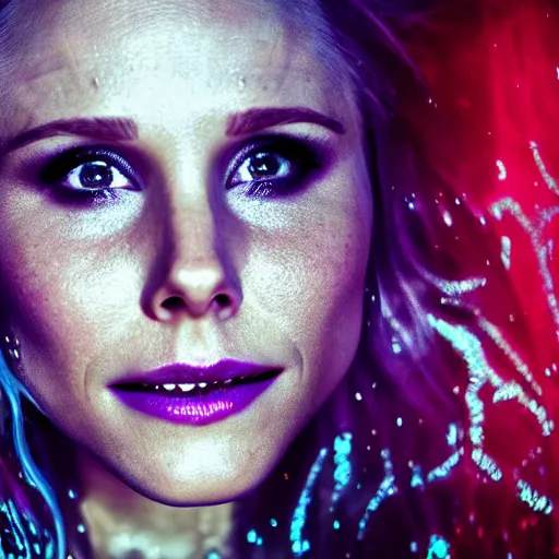 Image similar to Kristen Bell as a mermaid, grungy, unkept hair, glowing eyes, modelsociety, wet from rain, radiant skin, huge anime eyes, RTX on, bright on black, dramatic, studio lighting, perfect face, intricate, Sony a7R IV, symmetric balance, polarizing filter, Photolab, Lightroom, 4K, Dolby Vision, Photography Award