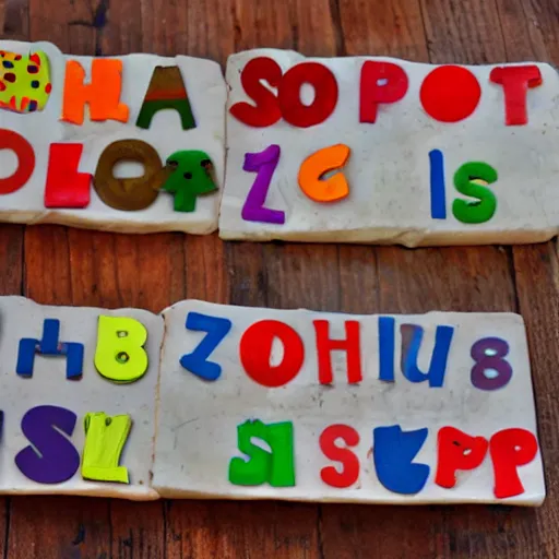 Prompt: puppets in alphabet soup