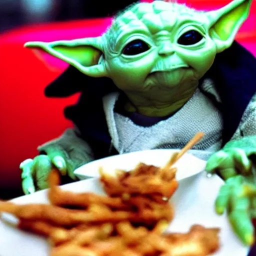 Prompt: baby yoda eating a kebab