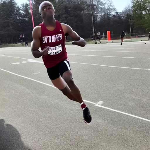 Prompt: track athlete running in an east stroudsburg university uniform, high detail, ultra realistic