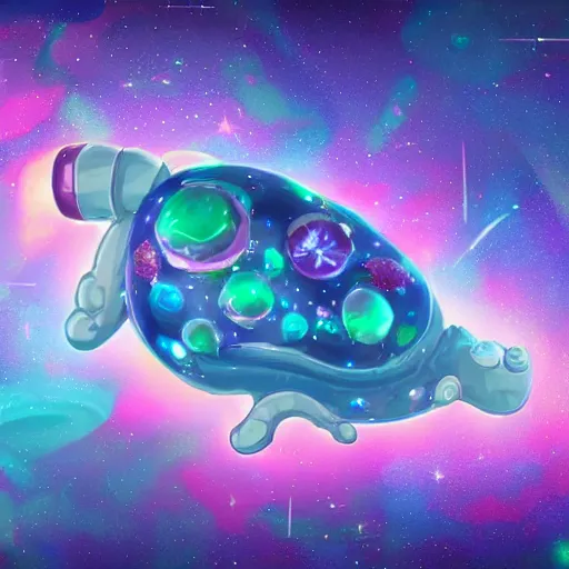 Image similar to Cartoon network Steven Universe design of a cute Ancient tribe dusty damaged spaceship shaped like a jelly fish flying in a gas of nebulas and stars in hyperspace, beautiful clear detailed 8k digital art, final render