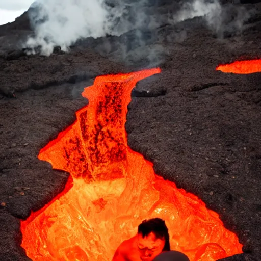Prompt: bathing in lava