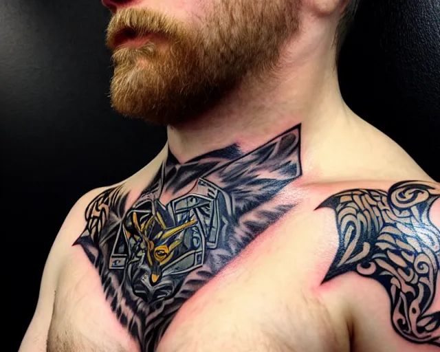 Prompt: chest tattoo of a sabretooth! deep focus, d & d, fantasy, intricate, elegant, highly detailed, digital painting, artstation, concept art, matte, sharp focus, illustration, hearthstone, art by artgerm and greg rutkowski and alphonse mucha