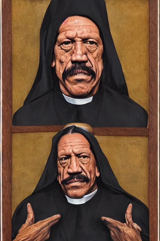 Image similar to portrait of Danny Trejo as church nun