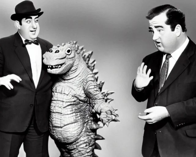 Image similar to Abbott and Costello meet Godzilla