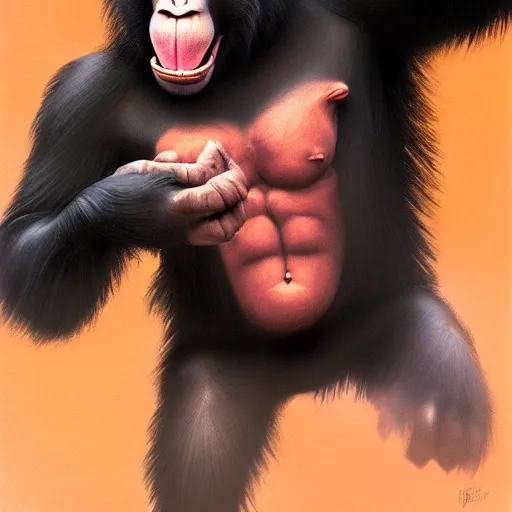 Image similar to Strong Angry Chimpanzee Screaming, Boris Vallejo, Epic, 8k resolution, ArtStation, Hyperrealistic