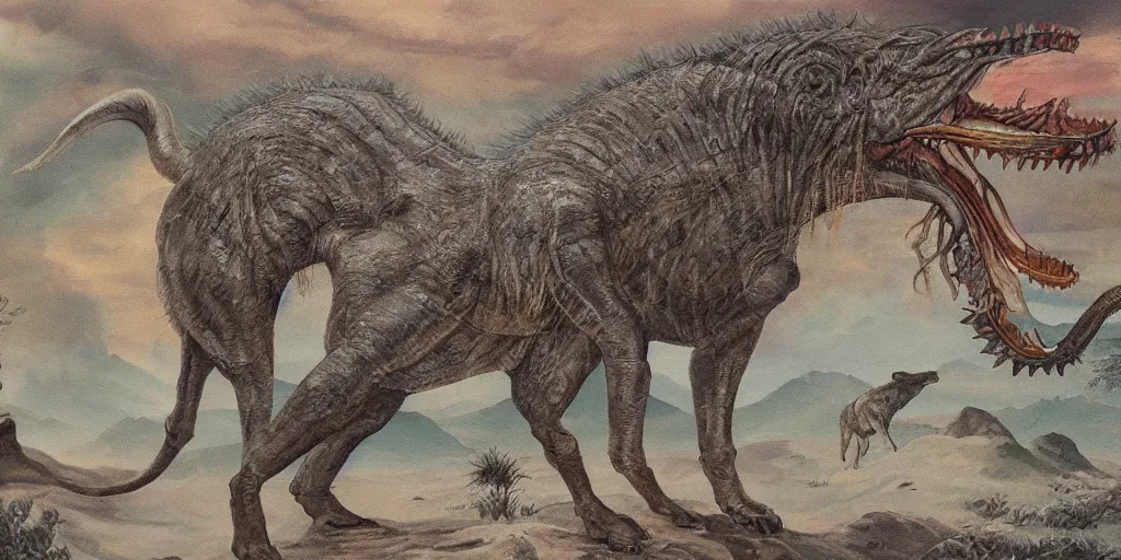 Prompt: detailed painting of an extinct creature