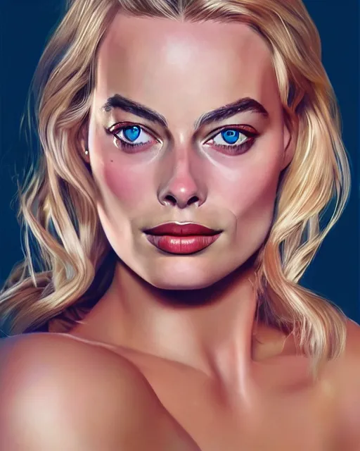 Image similar to Full view realistic portrait of actress margot robbie, detailed and realistic, soft lighting, intricate details, realistic, full view, Artstation, CGsociety