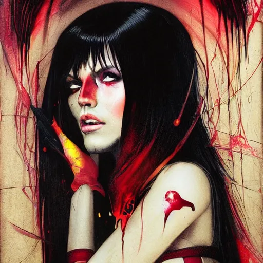 Prompt: dream portrait of Vampirella, cameras, melting ,8k,by tristan eaton,Stanley Artgermm,Tom Bagshaw,Greg Rutkowski,Carne Griffiths, Ayami Kojima, Beksinski, Giger,trending on DeviantArt,face enhance,hyper detailed,minimalist,cybernetic, android, blade runner,full of colour 8-W 1024