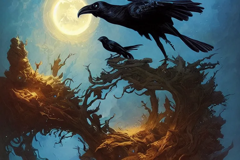 Prompt: a Raven with dream of the endless sandman Morpheus by Darrell k. Sweet Jason Felix Ross Tran Peter Mohrbacher