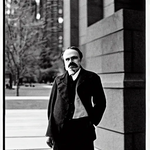 Image similar to portrait of friedrich nietzche taken with canon eos, f / 4, taken in chicago millennium park