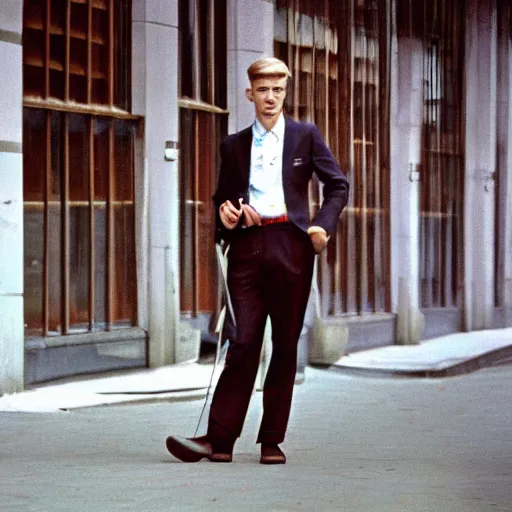 Prompt: kodachrome photograph of a stylish young man in 1 9 6 7 london