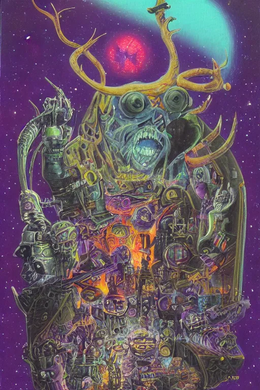 Image similar to the dirdir by jack vance, mike mignogna, lisa frank, highly detailed, vintage dark sci fi, oil painting