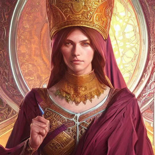 Prompt: byzantine empress, portrait, D&D, fantasy, highly detailed, digital painting, artstation, concept art, sharp focus, illustration, art by artgerm and greg rutkowski and alphonse mucha