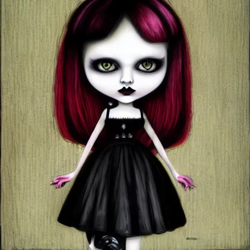 Prompt: goth girl in the style of mark ryden