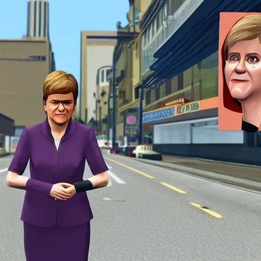 Image similar to nicola sturgeon in gta v artwork