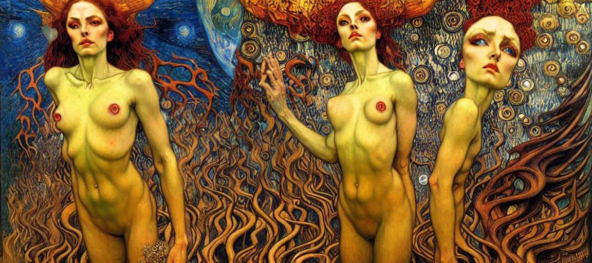 Image similar to Divine Chaos Engine by Karol Bak, Jean Delville, William Blake, Gustav Klimt, and Vincent Van Gogh, symbolist, visionary