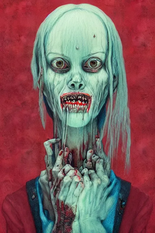 Image similar to crayon cartoon grunge portrait of a creepy horror nurse girl . intricate abstract. intricate artwork. nightmare fuel. terrifying. by zdzisław Beksiński, wlop, dan mumford , trending on artstation, greg rutkowski very coherent symmetrical artwork. cinematic, hyper realism, high detail, octane render, 8k