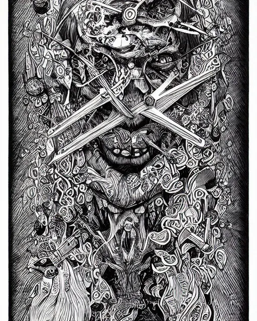 Prompt: scholar of madness, black ink on paper, trending on artstation, beautiful, intricate, detailed