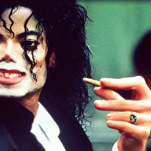 Image similar to a photograph of michael jackson smoking a joint with megan, 4 k