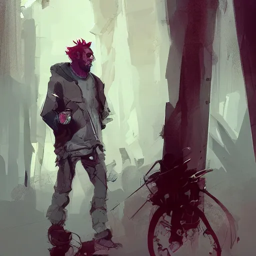 Prompt: human male character art, by Ismail Inceoglu, red hair, red beard, sunken eyes, scars, shabby clothes, digital art, dungeons and dragons, art