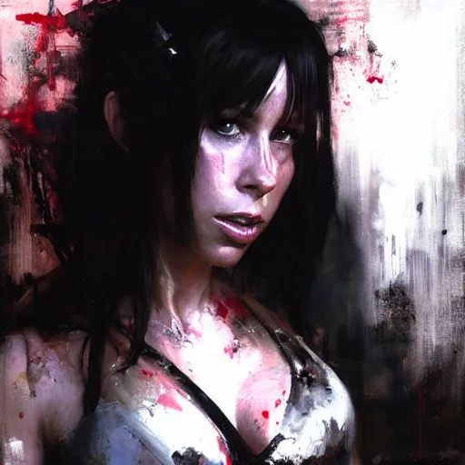 Image similar to jennifer love hewitt as tifa, jeremy mann painting