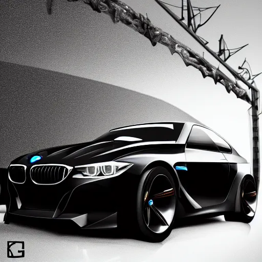 Image similar to Black BMW with eyes by Dreamwork animations, cgsociety, 8k, detalied, high quality,