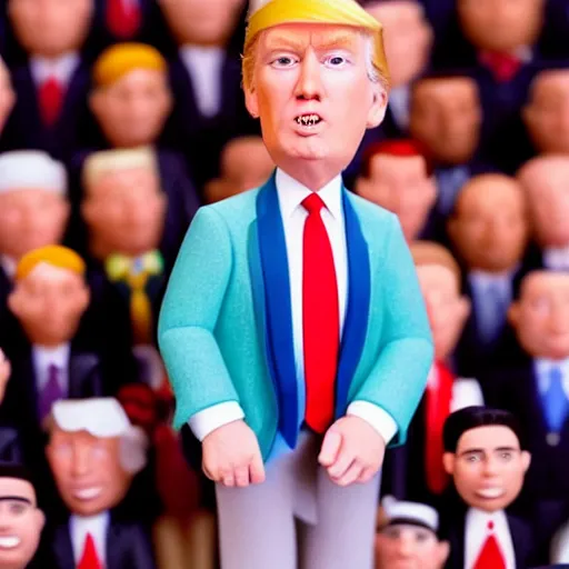 Image similar to Portrait of Donald Trump in the style of claymation by Wes Anderson. 8k Resolution.