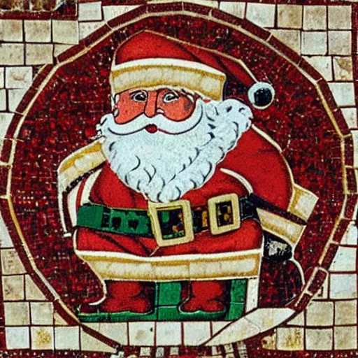 Image similar to santa claus doing a kickflip, byzantine mosaic,