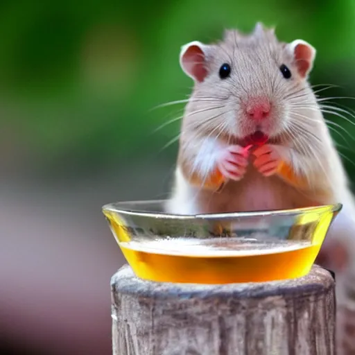 Image similar to a hamster drinking a beer