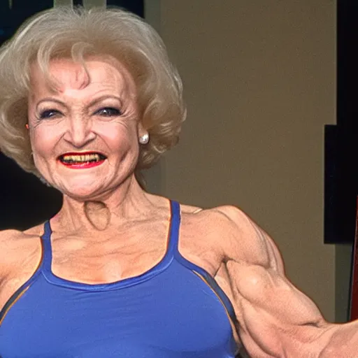 Image similar to buff betty white with huge muscles