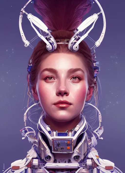 Image similar to symmetry!! portrait of a hybrid robot astronaut, floral! horizon zero dawn machine, intricate, elegant, highly detailed, digital painting, artstation, concept art, smooth, sharp focus, illustration, art by artgerm and greg rutkowski and alphonse mucha, 8 k