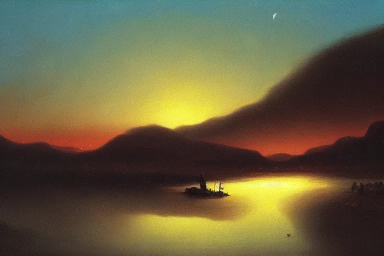 Image similar to awe inspiring arkhip kuindzhi landscape, hyperrealistic oil painting, krim at night, 4 k, matte