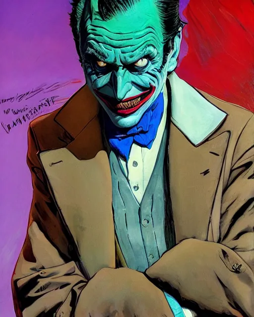 Image similar to portrait of saul goodman as the joker, colorful, art by makoto shinkai and peter elson, bernie wrightson