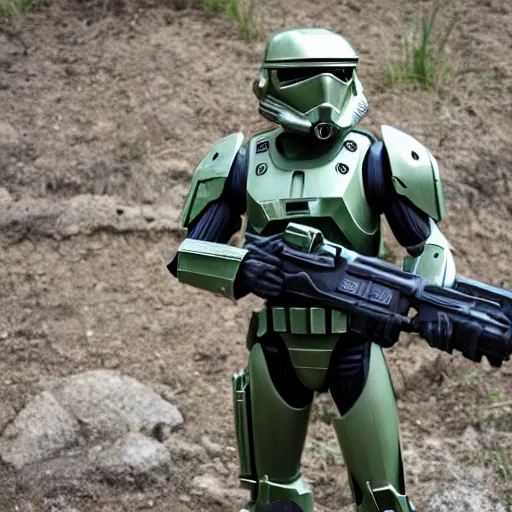 Prompt: Master Chief in a set of Star Wars, highly detailed, high quality, HD, 4k, 8k, Canon 300mm, professional photographer, 40mp, lifelike, top-rated, award winning, realistic, sharp, no blur, edited, corrected, trending