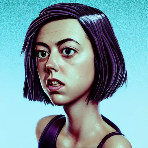 Image similar to aubrey plaza, cartoon portrait made out of rain, realistic, highly detailed, neon, rendered in octane, unreal engine, rain, beautiful, trending on artstation, emotional