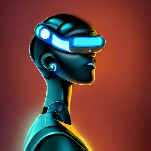 Image similar to cyberpunk bot wearing vr headset, sci - fi, portrait, illustration, artstaion, profile portrait,