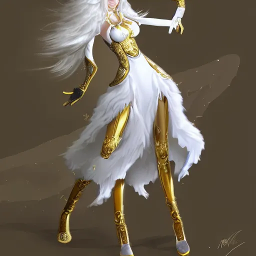 Prompt: full body shot of female anthro furry wolf princess fursona with white hair full wearing a white and gold dress in a white and gold palace, by Wlop and jerry park, artstation, detailed